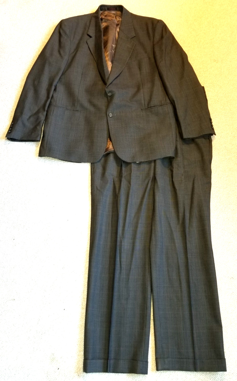 Mens Suit-SAVILE ROW-gray plaid 100% pure new wool Classic-46L 39X34